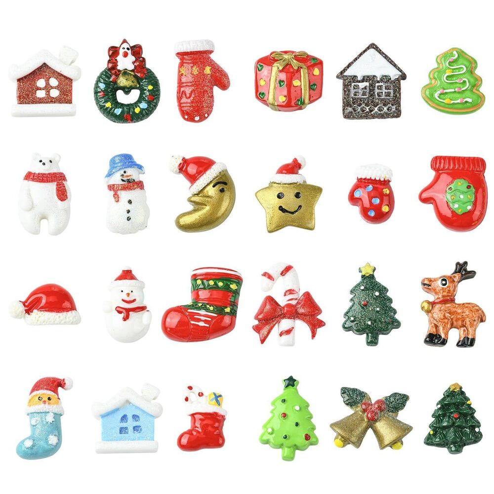 1907 48 pcs 24 Styles Christmas Theme Resin Ornament Cabochons Winter